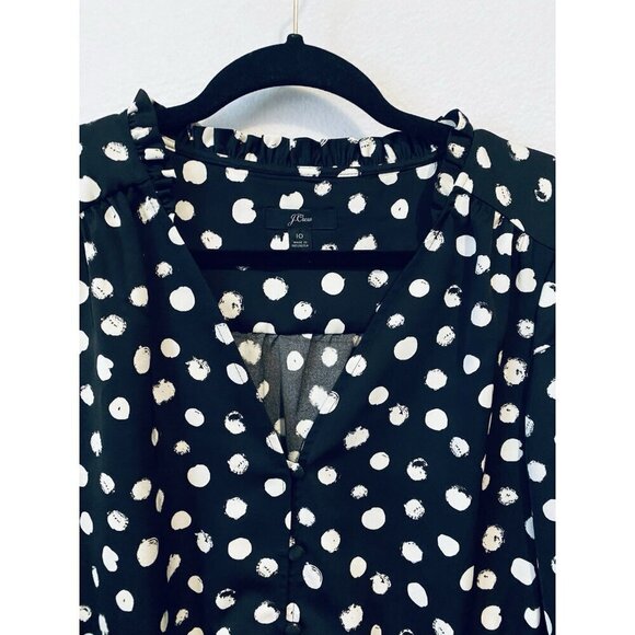 J Crew Top Womens 10 Black Painted Dot Peplum Satin Crepe 3/4 Sleeve Romantic - Picture 3 of 7